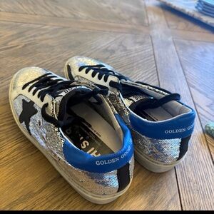 Golden Goose Silver Sequin Sneakers with Black Star